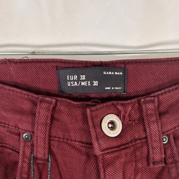 Zara Man Jeans Men's 30 Red Denim Pockets Button Zip Cotton Blend New - Picture 5 of 12